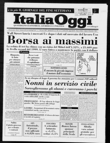 Italia oggi : quotidiano di economia finanza e politica